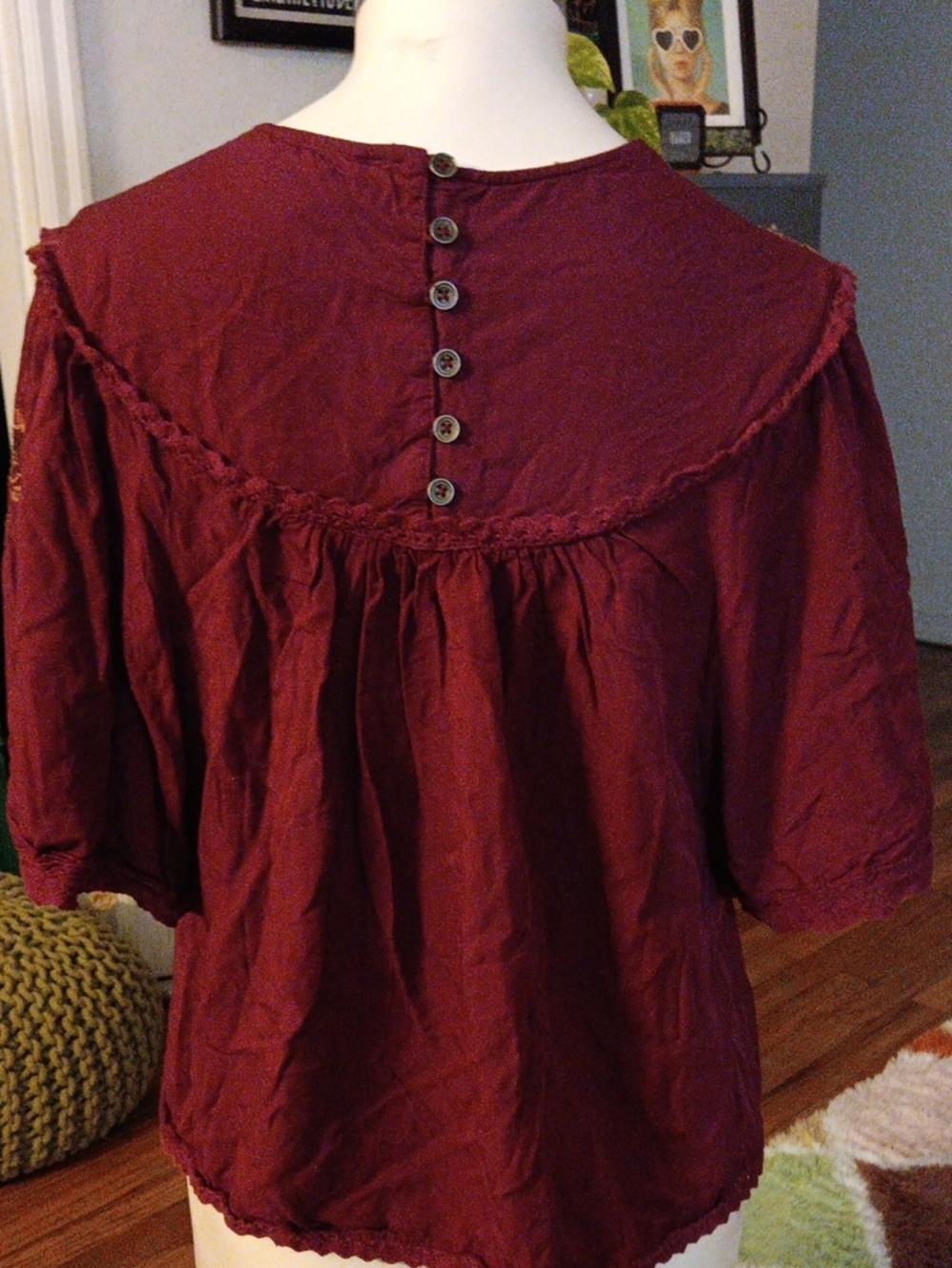 Angie Wine Red Embroidered Peasant Blouse - Picture 4 of 9